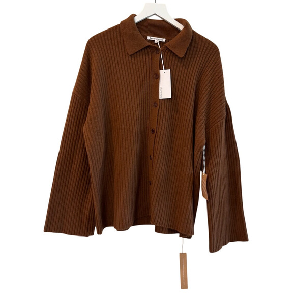 Reformation Fantino Cashmere Collared Cardigan Cinnamon - Picture 7 of 14